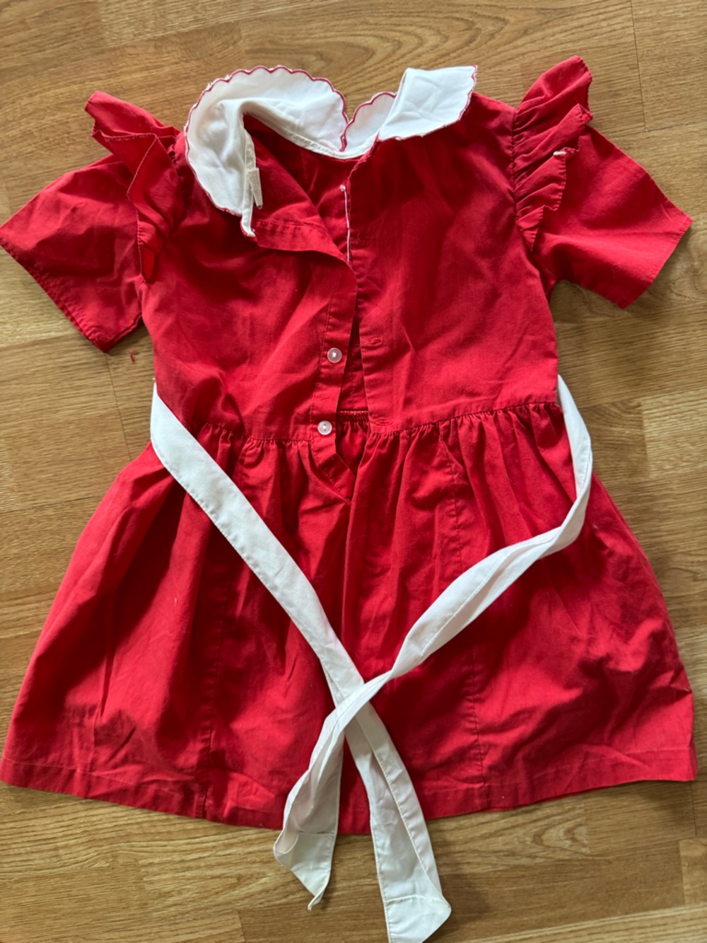 Vintage Red and White Girl's Dress with Embroidered Apron - Picture 3 of 4
